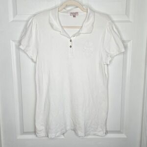 Juicy Couture White Embroidered Emblem‎ Puff Shoulder Polo Shirt Sz XL